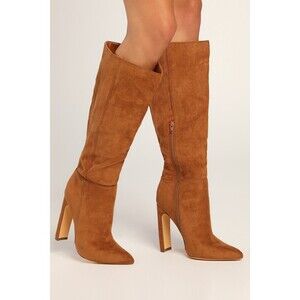 Lulus Shakirah Chestnut Faux Suede Knee High Boots Brown - Size 9